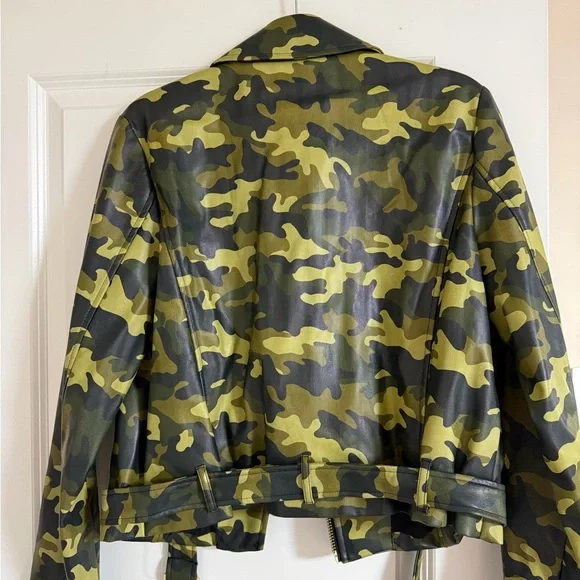 Michael Kors Green Camouflage Leather Jacket - Picture 3 of 6